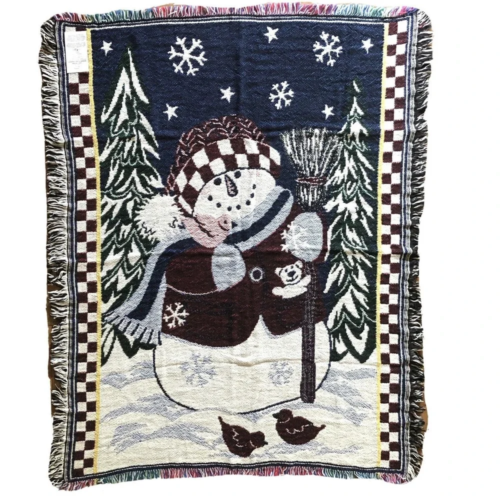 New Snowman Tapestry Throw Blanket Fringed 38